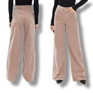 Good American Jeans Tan Good Skate High-Rise Loose Wide-Leg Corduroy NWT 14/32